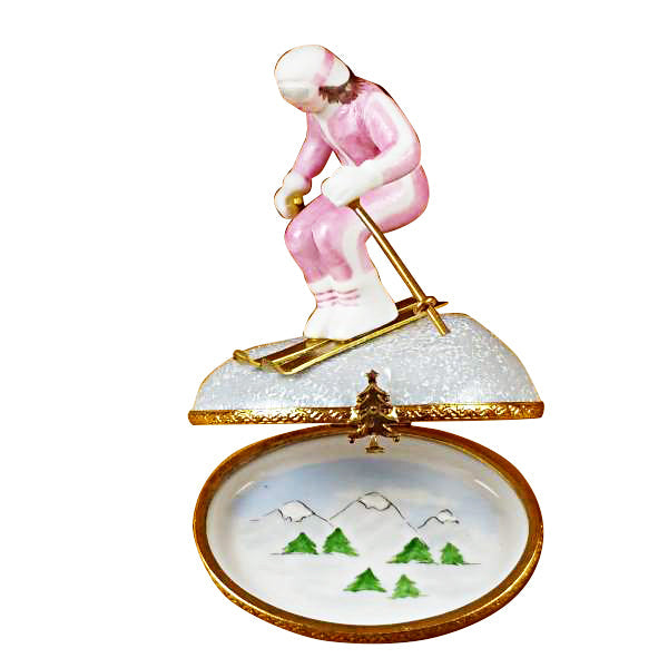 Woman Skier on Mountain Limoges Porcelain Box