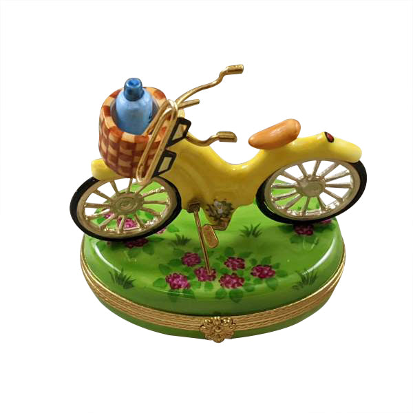 Yellow Beach Cruiser with Brass Sunglasses Limoges Porcelain Box