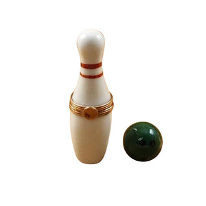White Bowling Pin With Green Removable Bowling Ball Limoges Porcelain Box