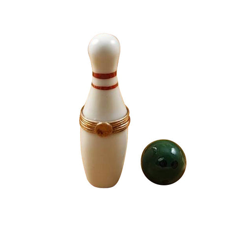 White Bowling Pin With Green Removable Bowling Ball Limoges Box Limoges Porcelain Box