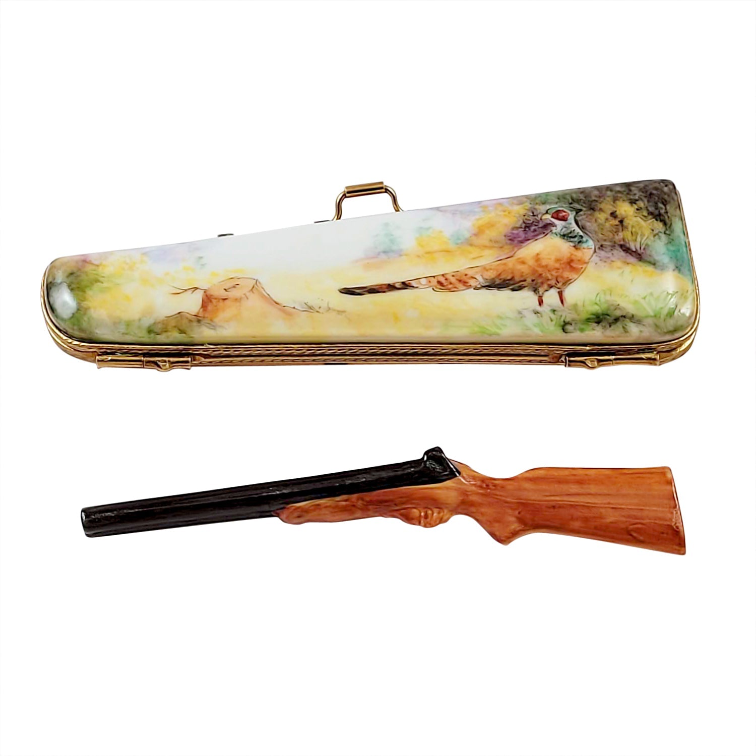 Hunting Case with Pheasant Limoges Porcelain Box