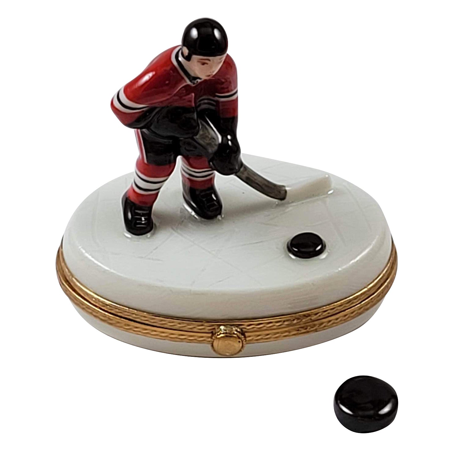 Hockey Player with Removable Puck Limoges Porcelain Box