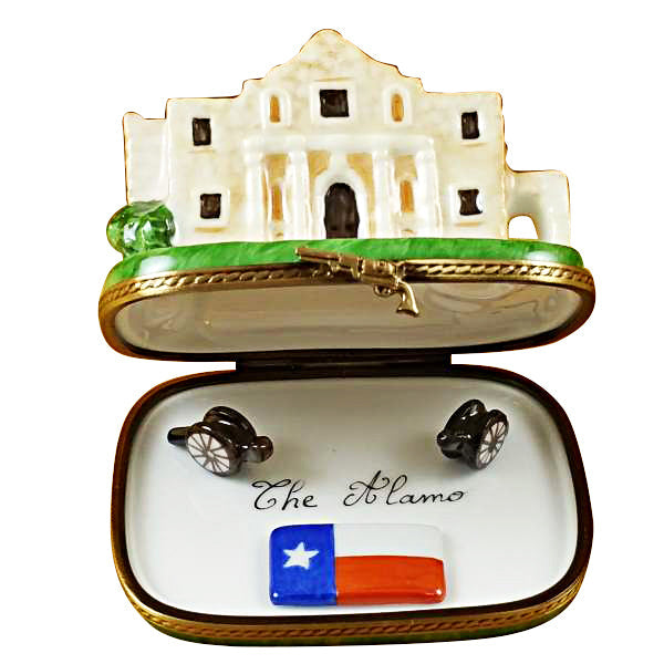 The Alamo with Cannons and Texas Flag Limoges Porcelain Box