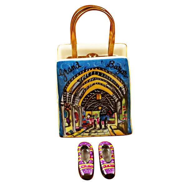 Istanbul Turkey Shopping Bag with Removable Turkish Slippers Limoges Porcelain Box