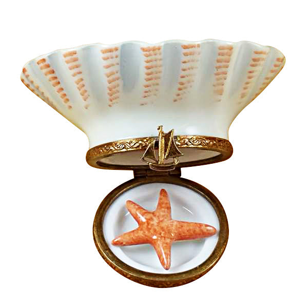 Seashell Beach Scene with Starfish Limoges Porcelain Box