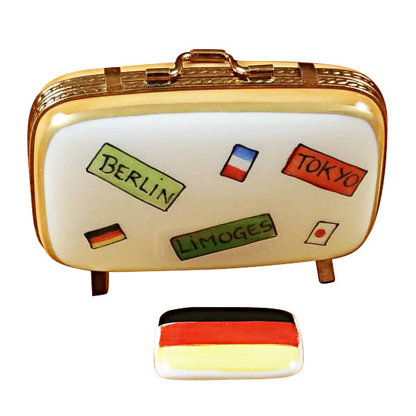German Travel Suitcase with Flag Limoges Porcelain Box