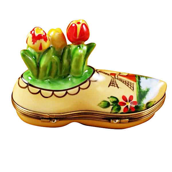 Dutch Clog with Tulips Limoges Porcelain Box