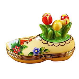 Dutch Clog with Tulips Limoges Porcelain Box