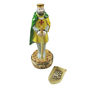 King with Sword and Removable Shield Limoges Porcelain Box