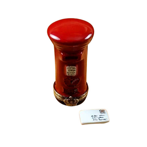 Red English Post Box with Removable Letter Limoges Porcelain Box