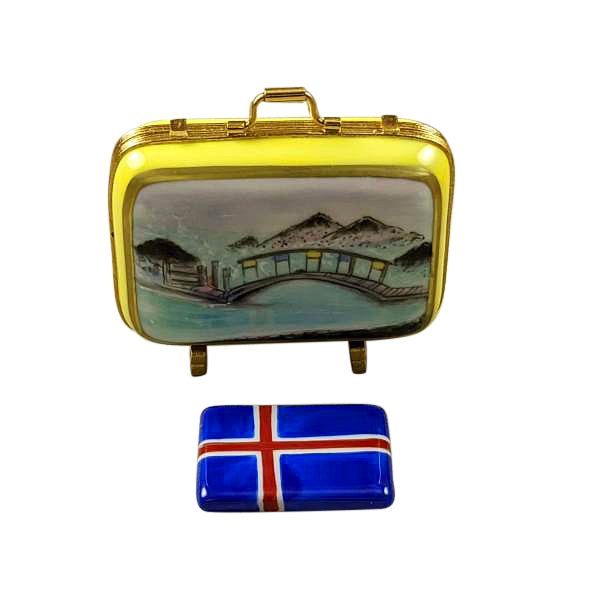 Iceland Suitcase with Removable Flag Limoges Box Limoges Porcelain Box