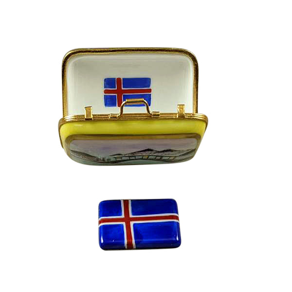 Iceland Suitcase with Removable Flag Limoges Porcelain Box