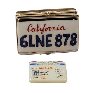 California License Plate with Driver's License Limoges Porcelain Box