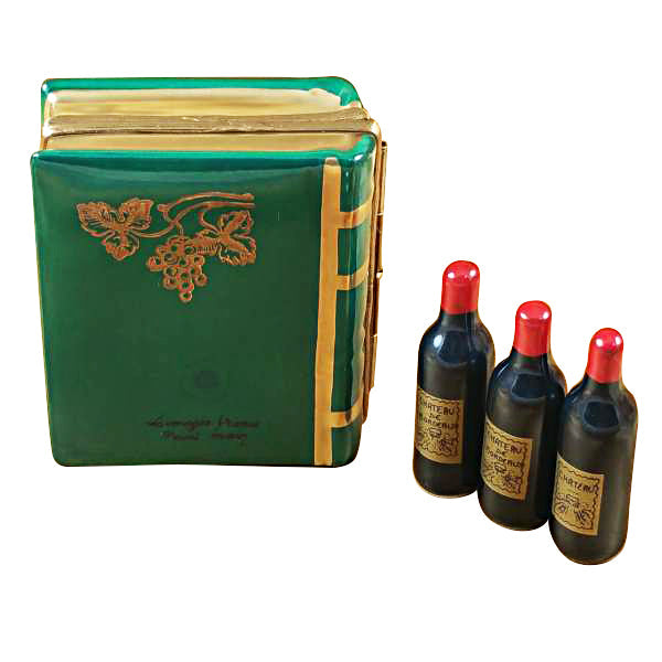 Wine Book with Three Bottles Limoges Porcelain Box