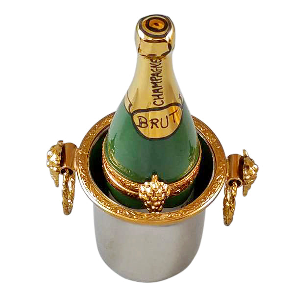 Champagne Bottle in Silver Bucket Limoges Porcelain Box