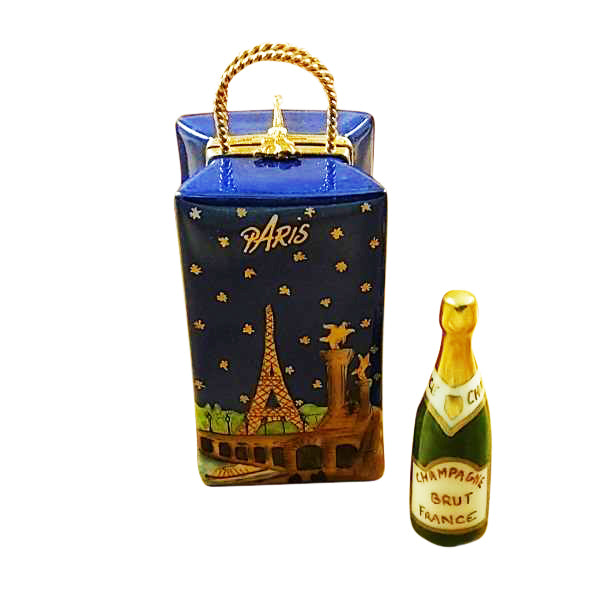 Paris by Night Giftbag with Bottle of Champagne Limoges Porcelain Box