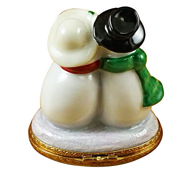 Snowman Couple Limoges Porcelain Box