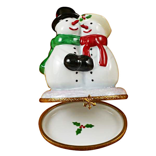 Snowman Couple Limoges Porcelain Box