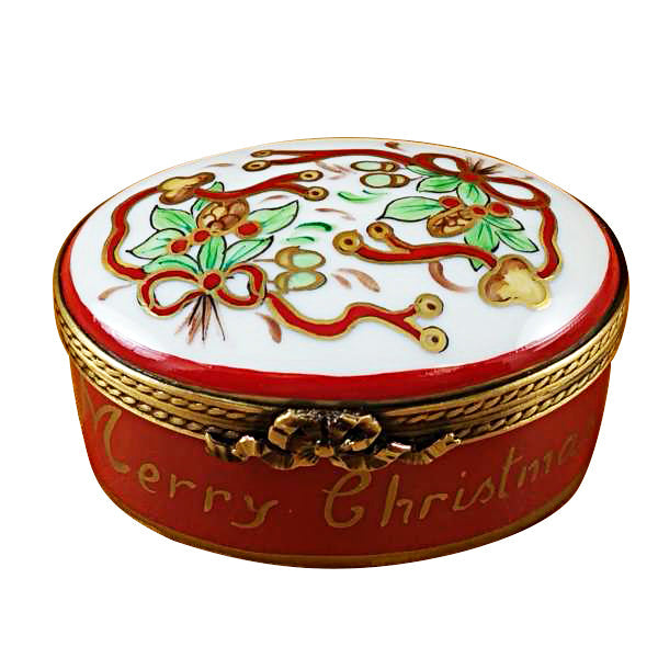OvalMerry Christmas Limoges Porcelain Box