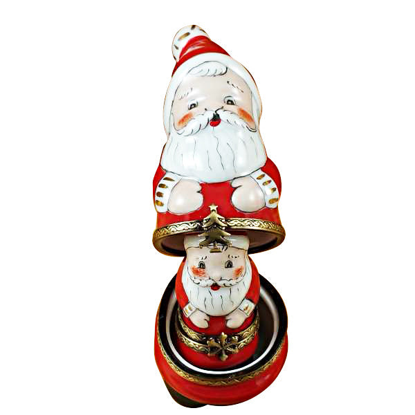 Nesting Santa with Ball on Top Limoges Porcelain Box