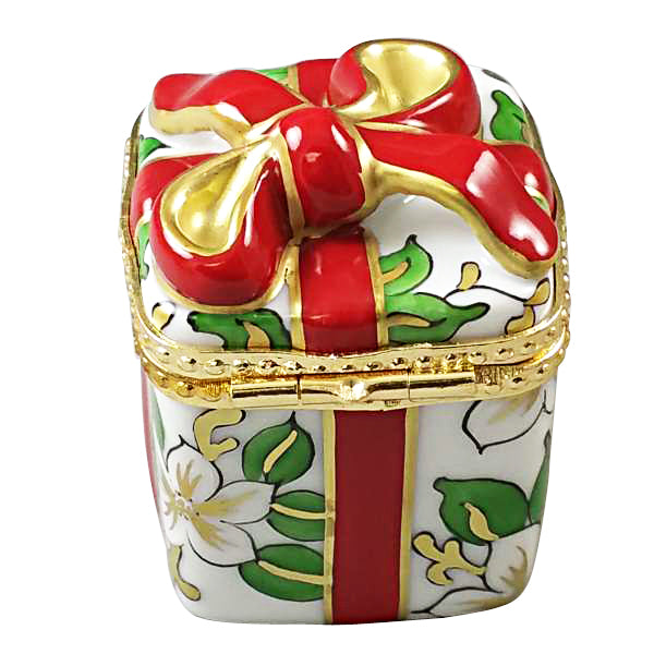 Christmas Gift Box with Red Bow Limoges Porcelain Box