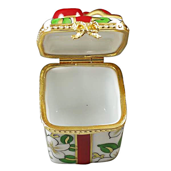 Christmas Gift Box with Red Bow Limoges Porcelain Box