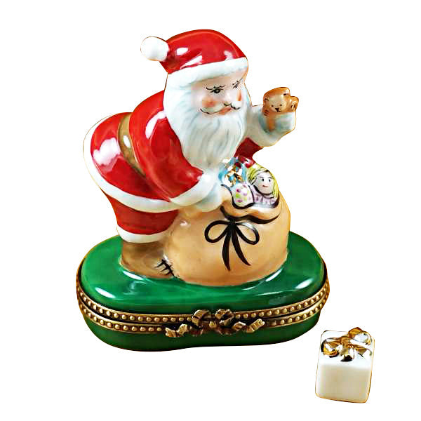 Santa with Gift Bag Limoges Porcelain Box