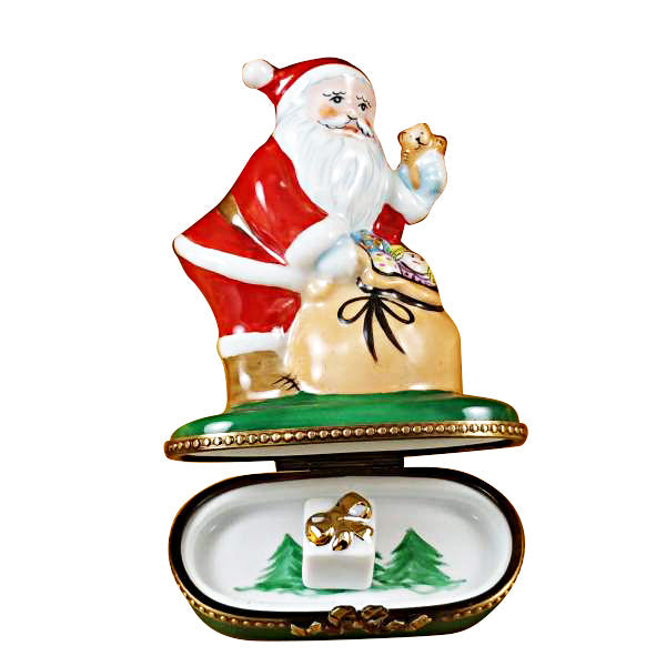 Santa with Gift Bag Limoges Porcelain Box