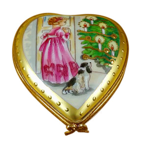 Studio Collection Heart Little Girl Christmas Tree and Dog Limoges Porcelain Box
