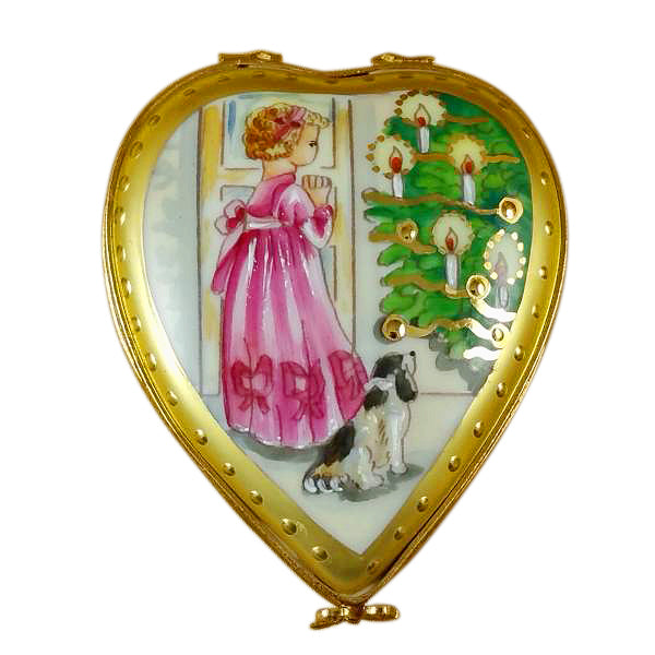 Studio Collection Heart Little Girl Christmas Tree and Dog Limoges Porcelain Box