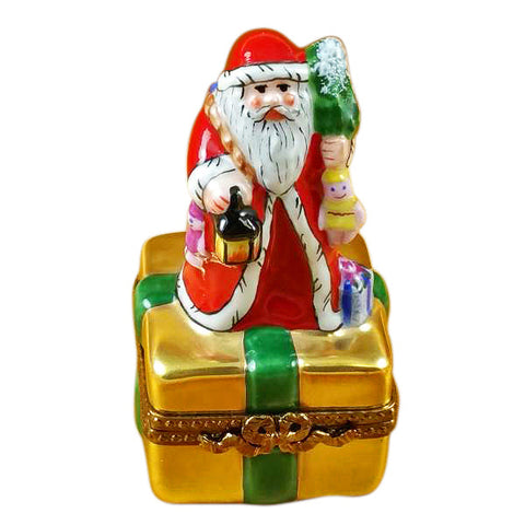 Santa on Box with Gifts and Lantern Limoges Porcelain Box