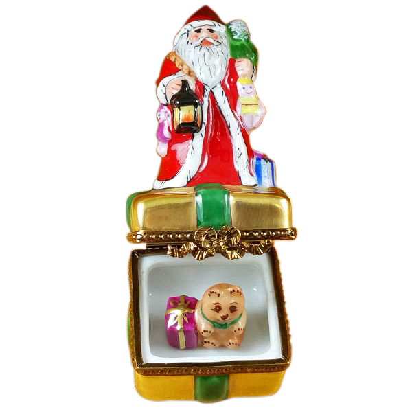 Santa on Box with Gifts and Lantern Limoges Porcelain Box