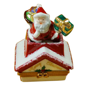 Santa Claus on Roof with Presents Limoges Porcelain Box