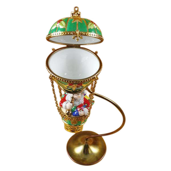 Santa in Hot Air Balloon with Brass Stand Limoges Porcelain Box