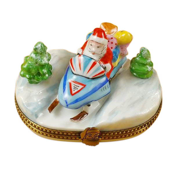 Santa on Snowmobile Limoges Porcelain Box