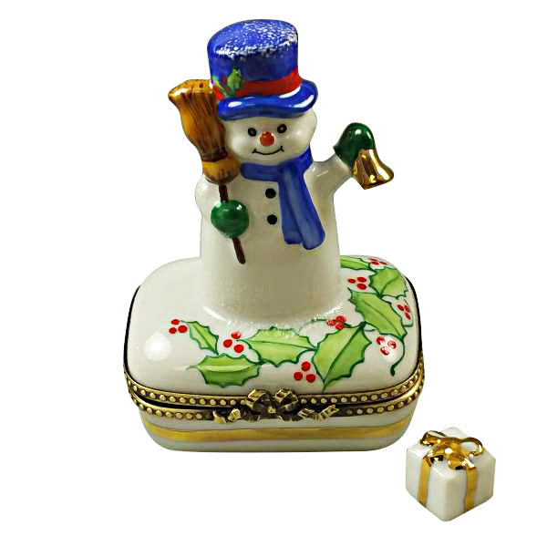 Snowman with Blue Scarf Limoges Porcelain Box