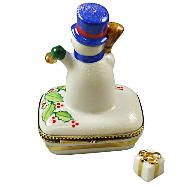 Snowman with Blue Scarf Limoges Porcelain Box