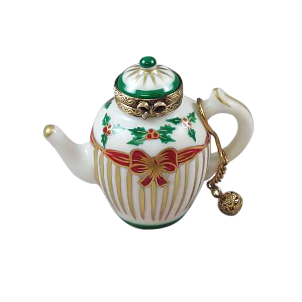 Christmas Teapot with Metal Teaball Limoges Porcelain Box