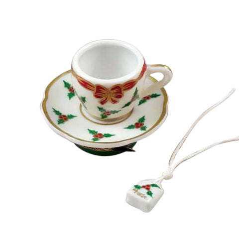 Christmas Teacup with Teabag Limoges Porcelain Box