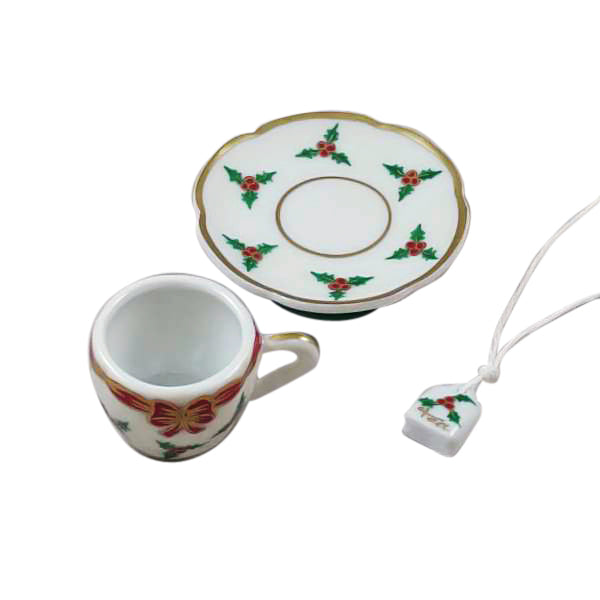 Christmas Teacup with Teabag Limoges Porcelain Box