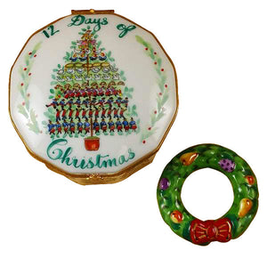 Twelve Days of Christmas with Removable Porcelain Wreath Limoges Porcelain Box