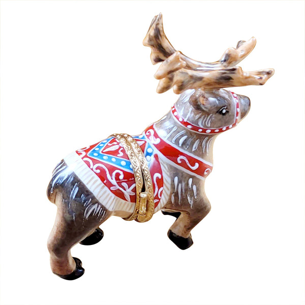 Reindeer with Antlers Limoges Porcelain Box