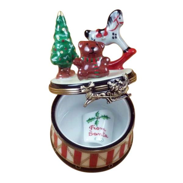 Christmas Drum with Toys & Removable Letter From Santa Limoges Porcelain Box