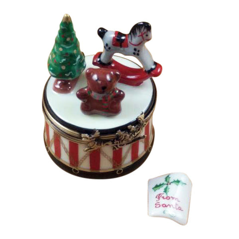 Christmas Drum with Toys & Removable Letter From Santa Limoges Box Limoges Porcelain Box
