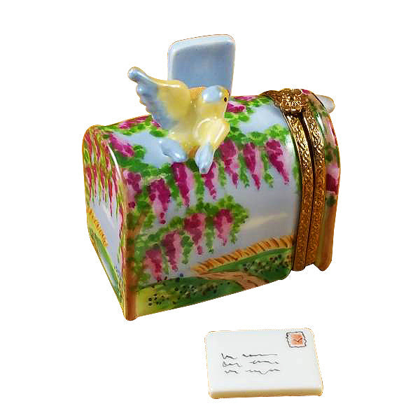Mailbox Wisteria & Yellow Bird Limoges Porcelain Box