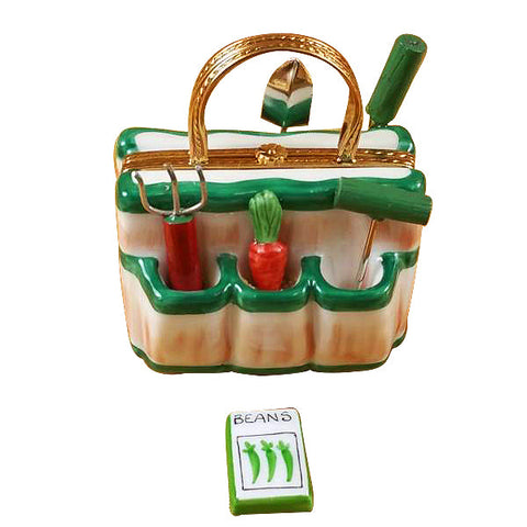 Gardening Bag with Tools Limoges Porcelain Box