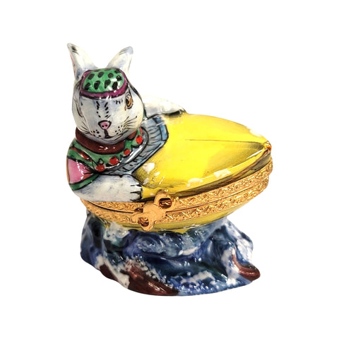 Rabbit in Boat Porcelain Limoges Trinket Box