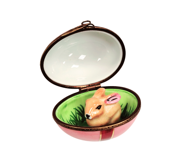 Rabbit inside Pink Egg Easter Porcelain Limoges Trinket Box