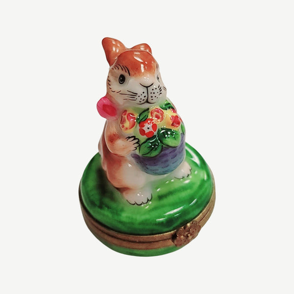 Rabbit w Flowers Bunny Porcelain Limoges Trinket Box