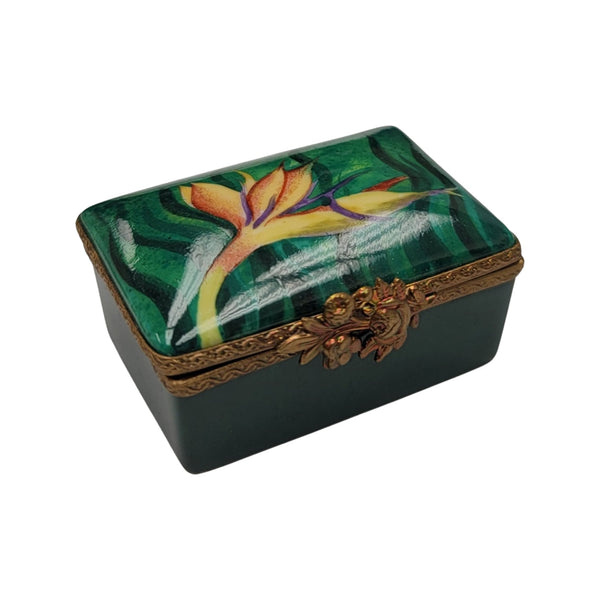 Rectangle Bird of Paradise Flower Limoges Pill Box Porcelain Porcelain Limoges Trinket Box